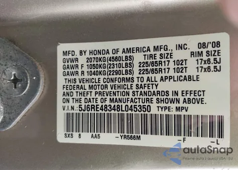 2008 Honda Cr-V Lx z USA, uszkodzony, nr VIN 5J6RE48348L045350